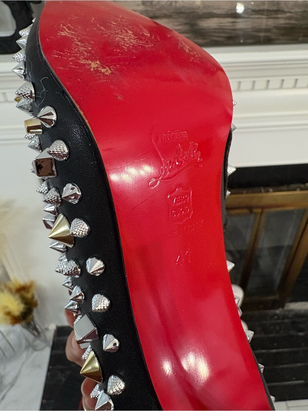 Christian Louboutin So KateBlack Leather Spike & Stud Ankle Boots with Red Soles - Picture 6 of 7